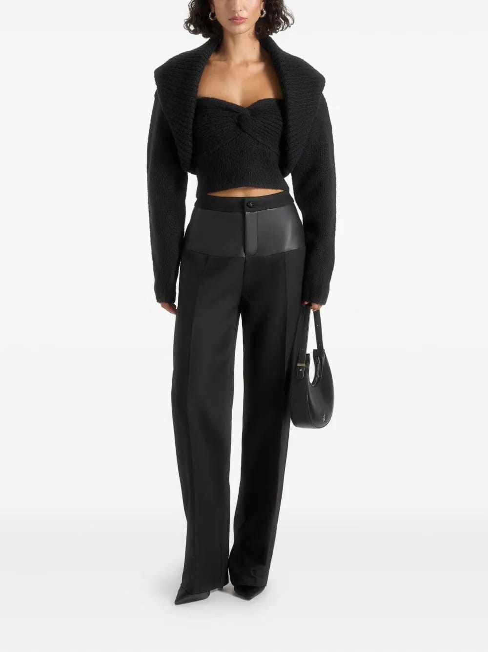Emya black knit-shrug cardigan set (set of two)