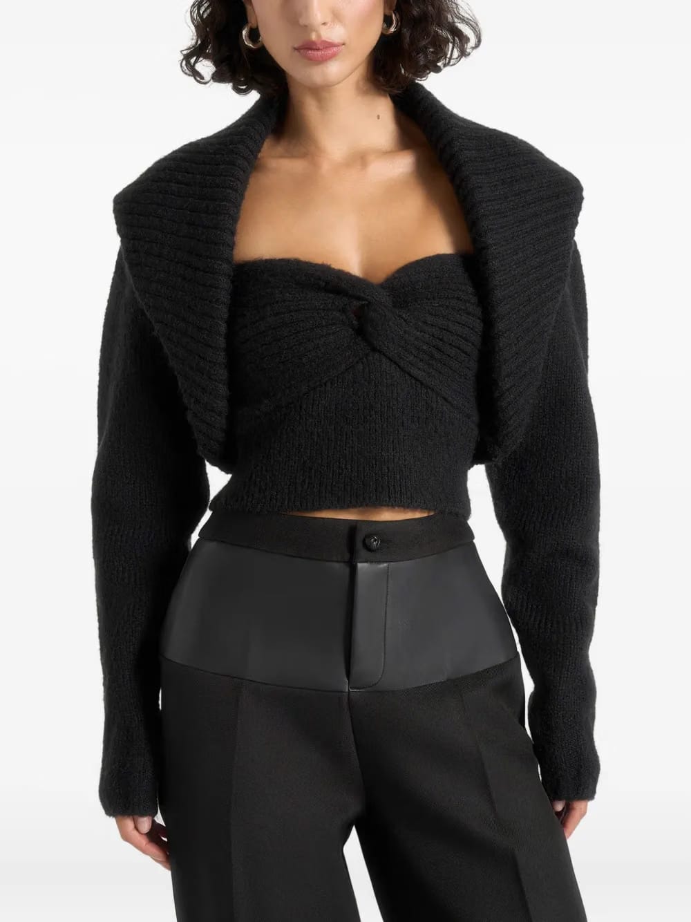 Emya black knit-shrug cardigan set (set of two)