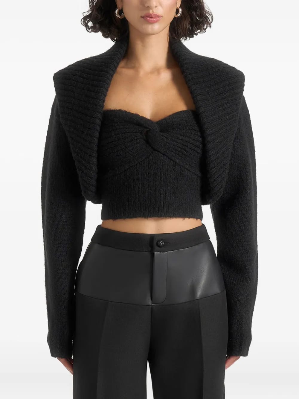 Emya black knit-shrug cardigan set (set of two)