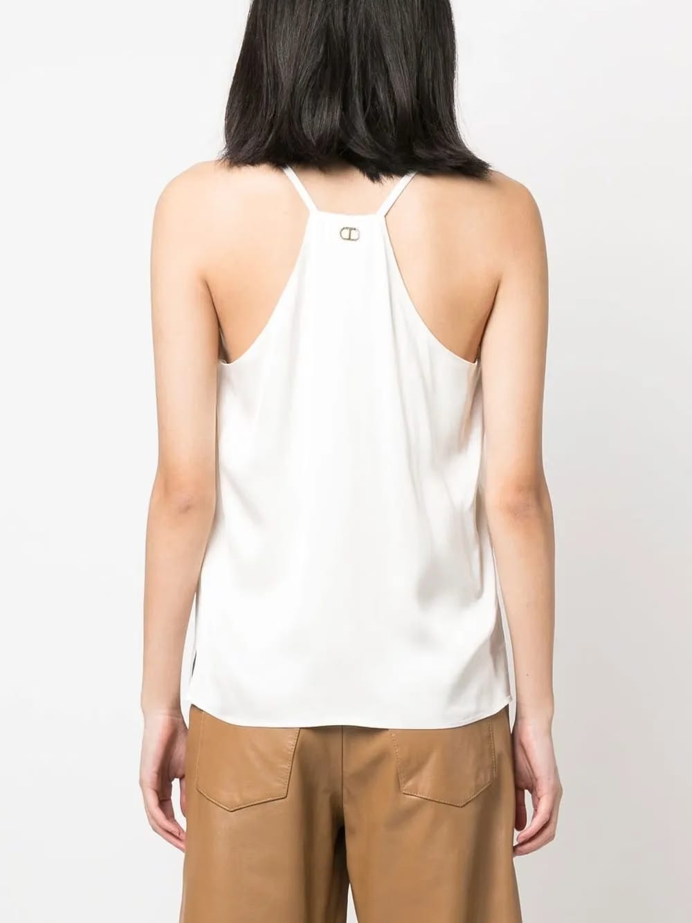 rear logo-plaque satin top