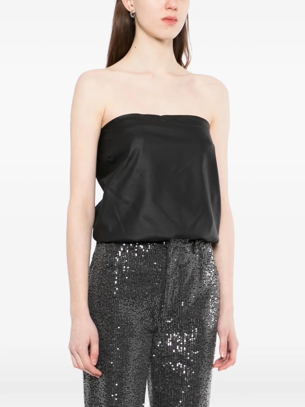 leather strapless top
