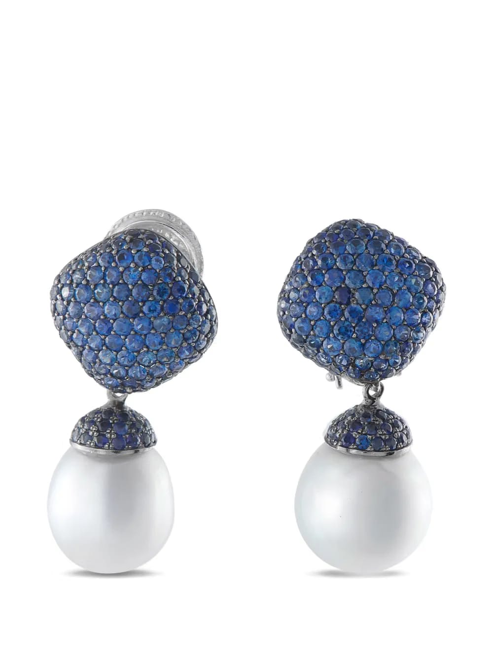 white-gold sapphire and pearl earrings