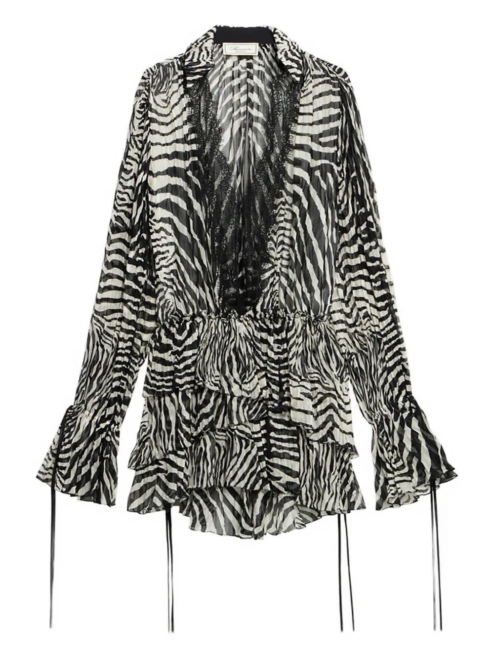 lace-trim zebra-print mini dress