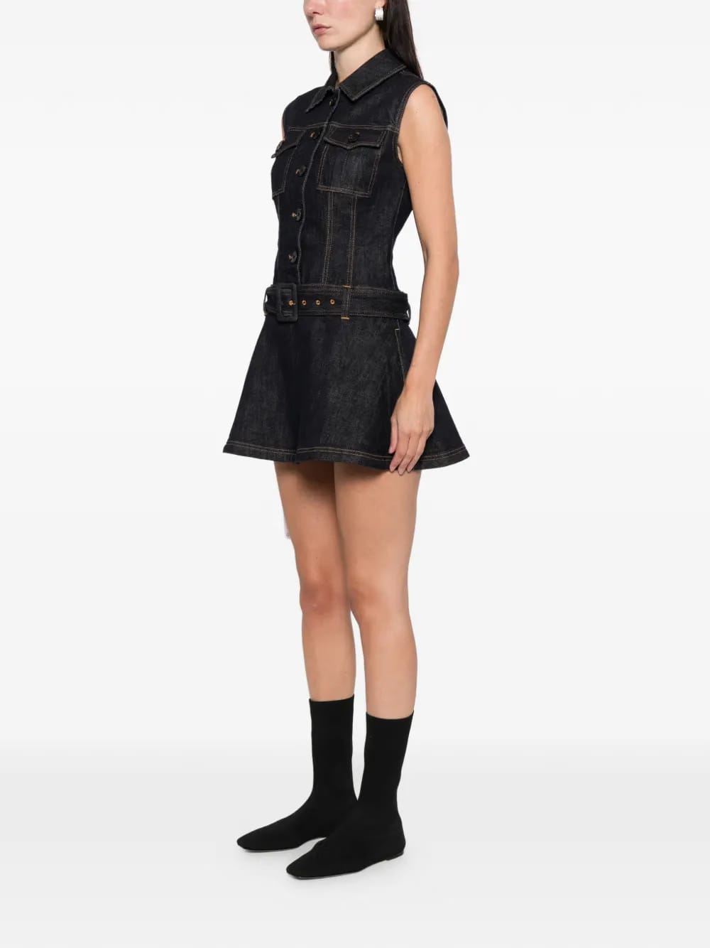 belted denim mini dress