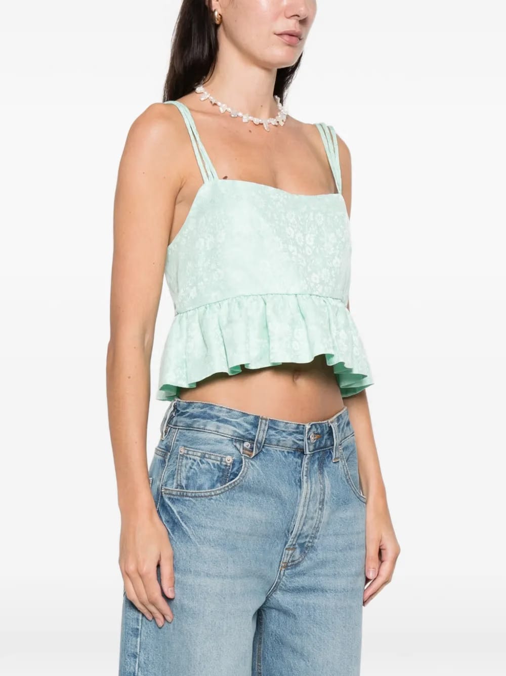 floral-pattern ruffled top