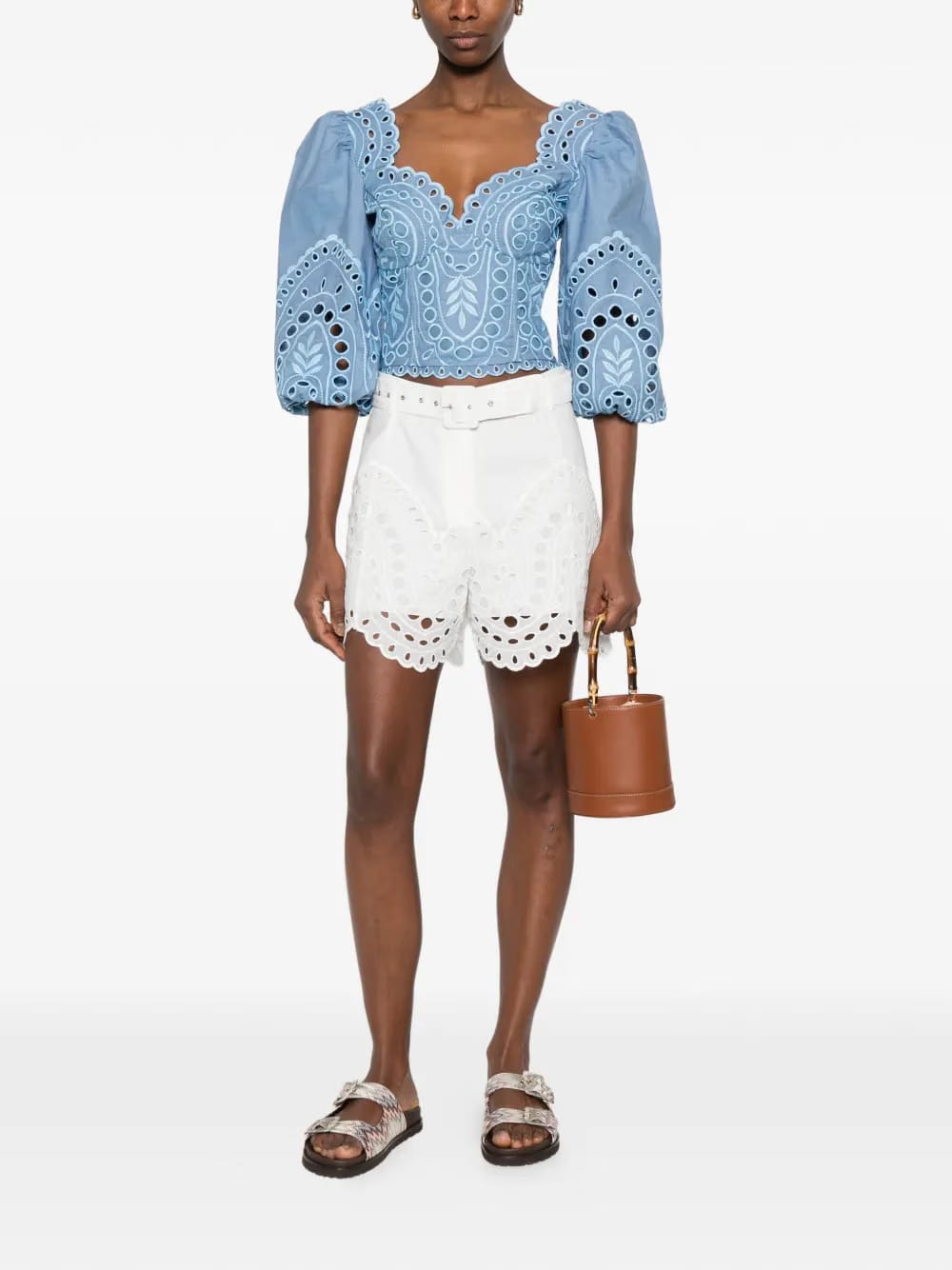 Bass laced puffed-sleeve top