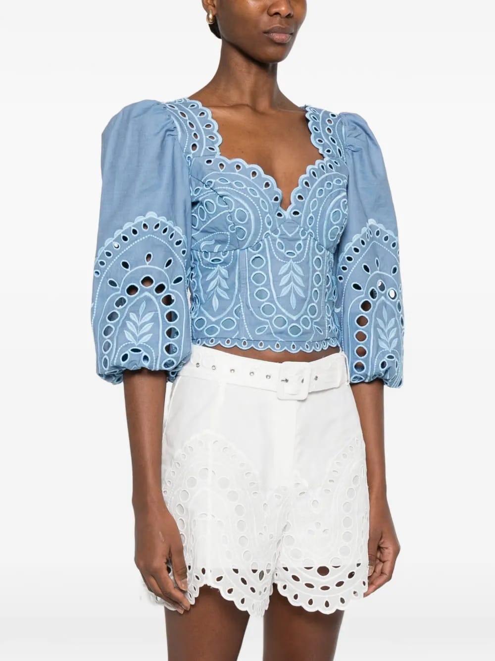 Bass laced puffed-sleeve top