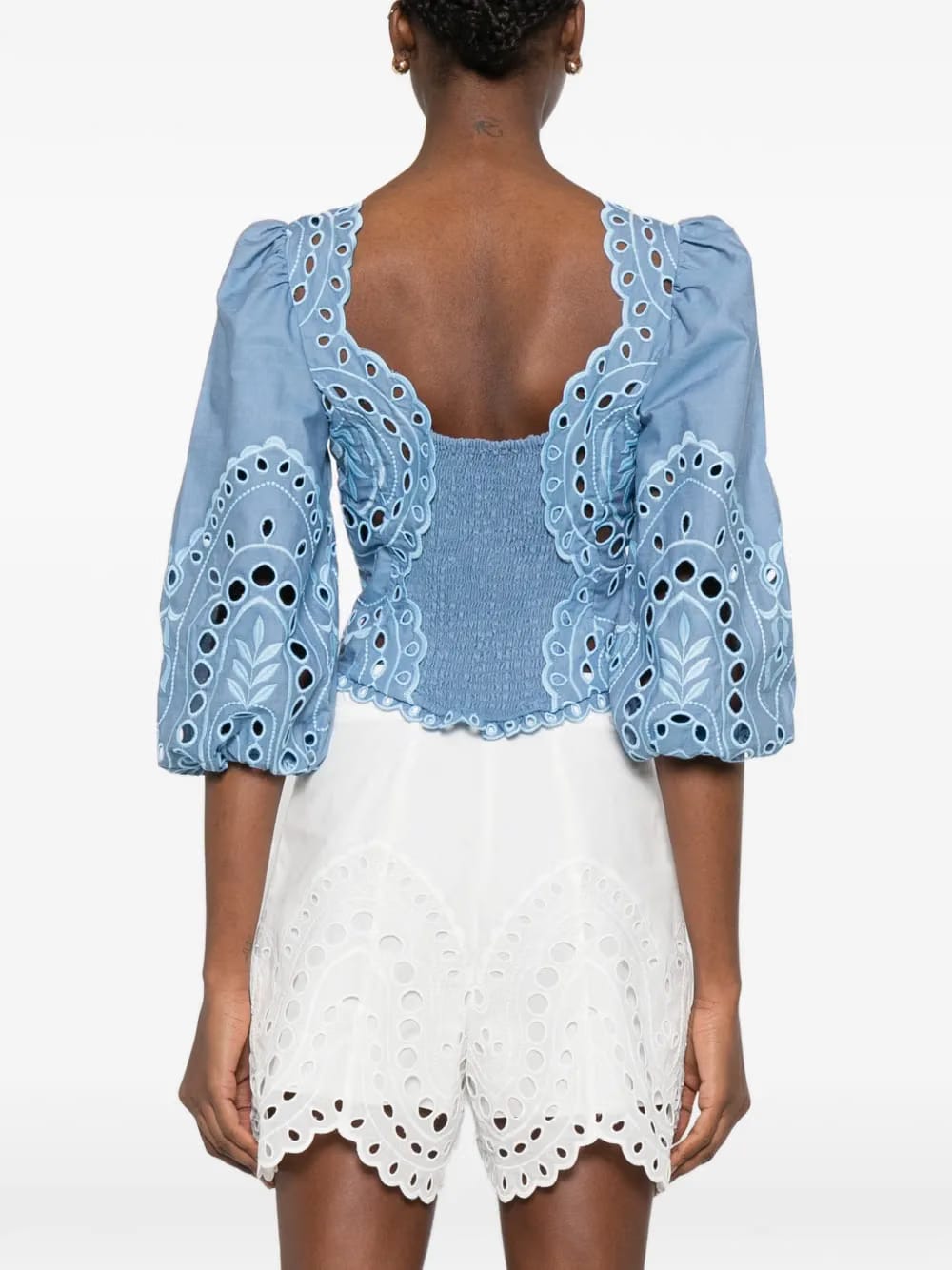 Bass laced puffed-sleeve top