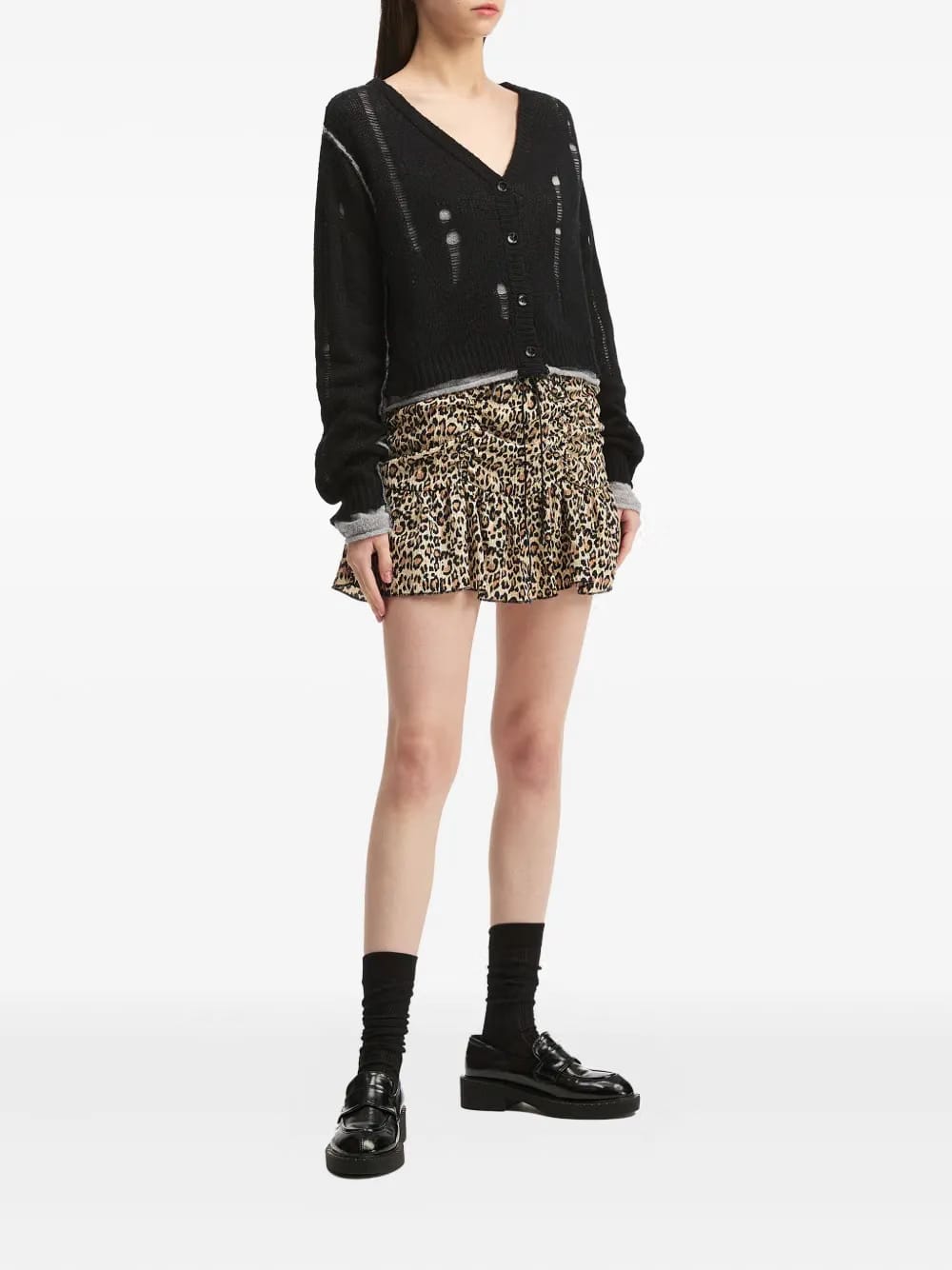 distressed button cardigan