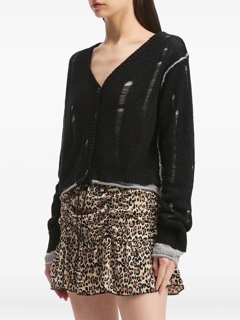 distressed button cardigan
