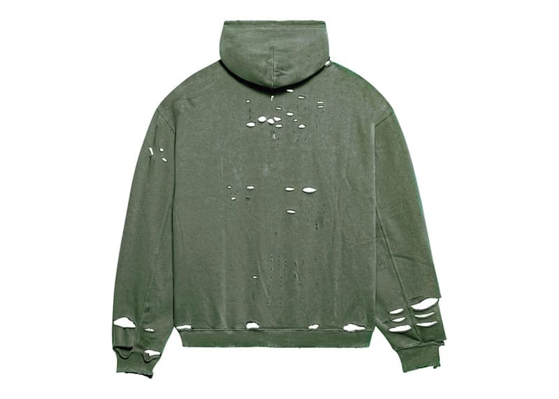 Balenciaga Caps Destroyed Oversize Fit Hoodie Dark Green/White