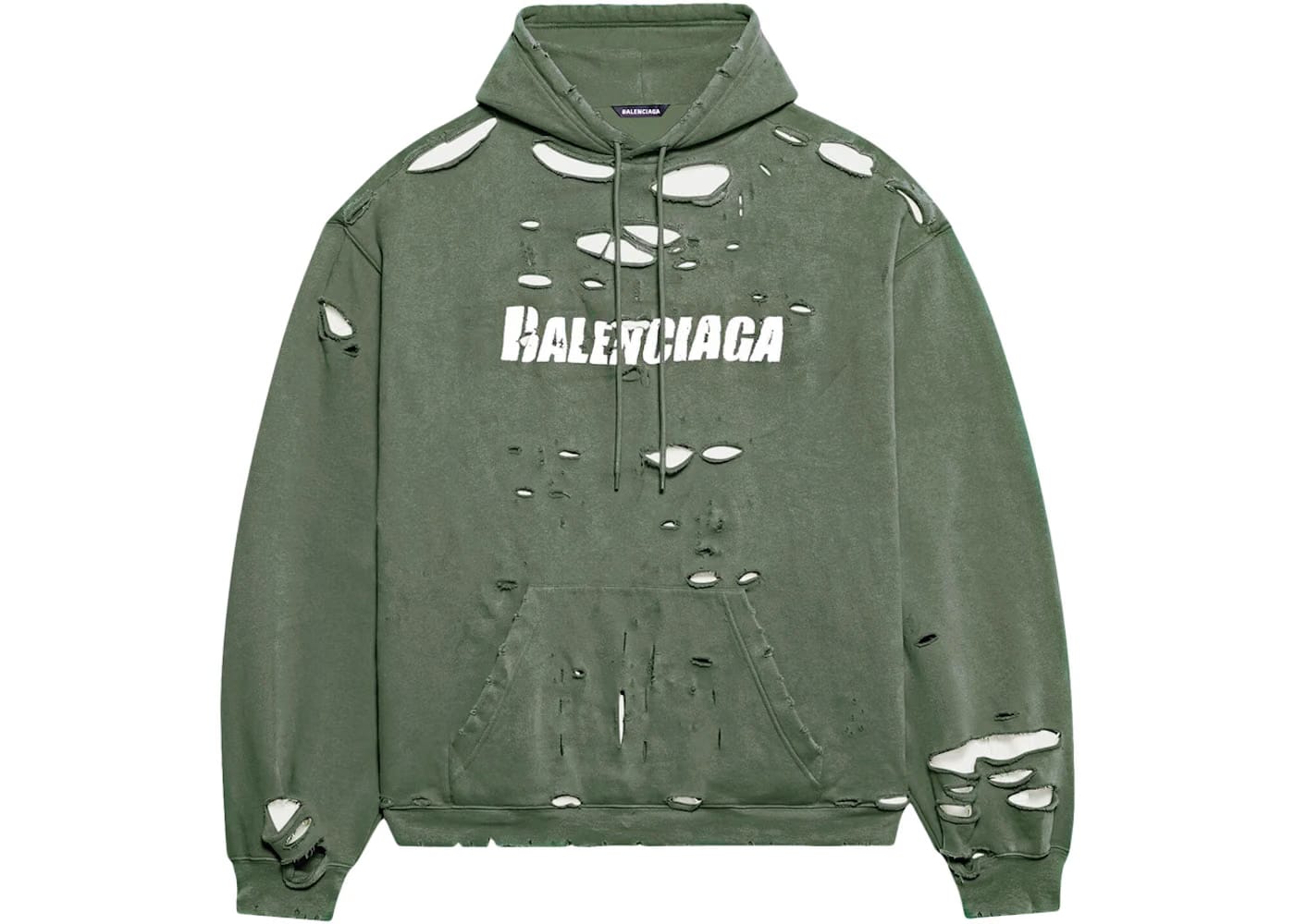 Balenciaga Caps Destroyed Oversize Fit Hoodie Dark Green/White