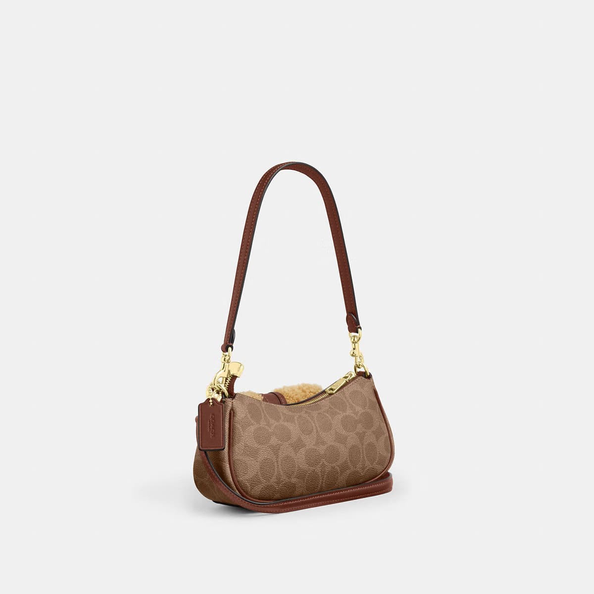 Coach Ashton Mini Shoulder Bag In Signature Canvas shearling Gold Tan Vintage Brown