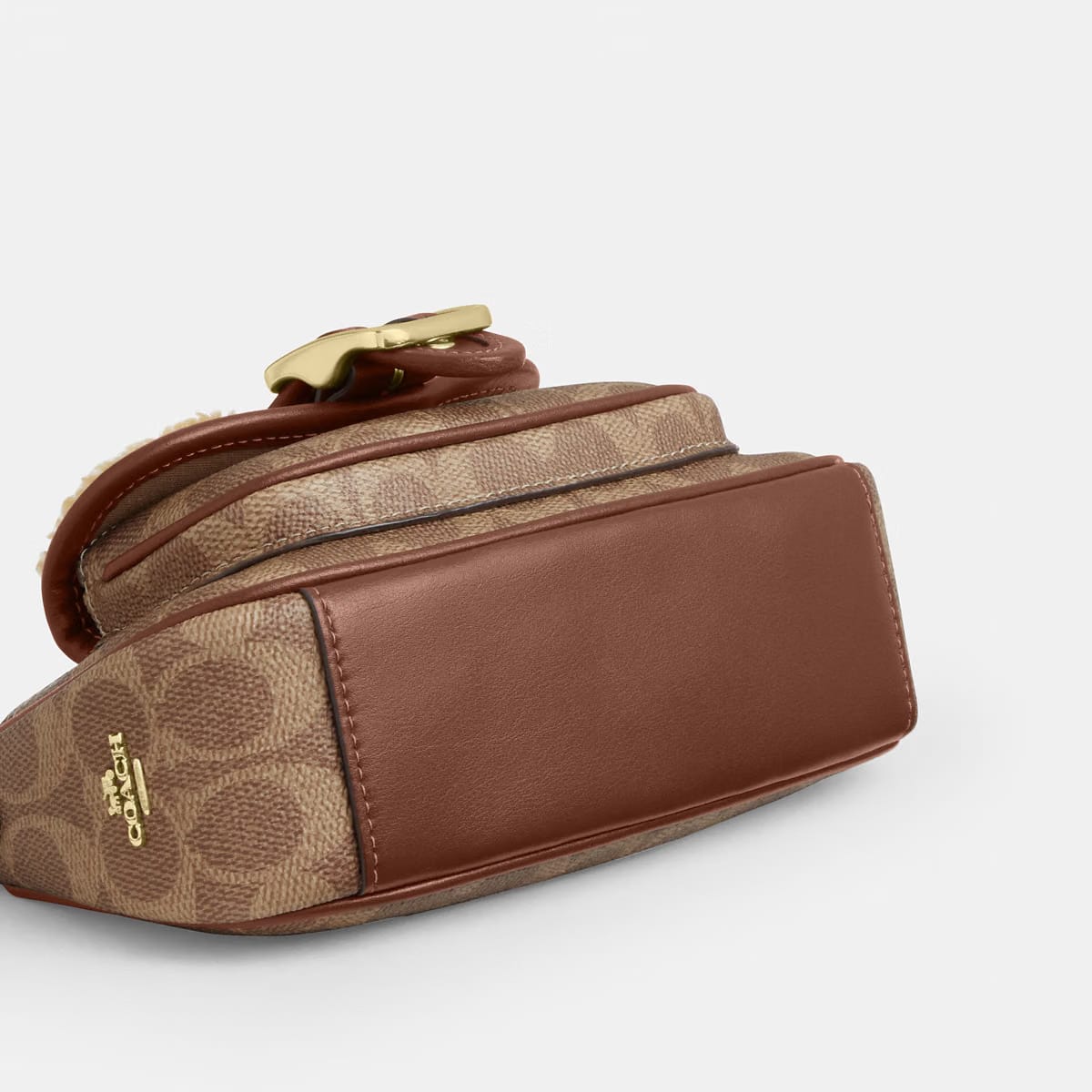 Coach Ashton Mini Shoulder Bag In Signature Canvas shearling Gold Tan Vintage Brown