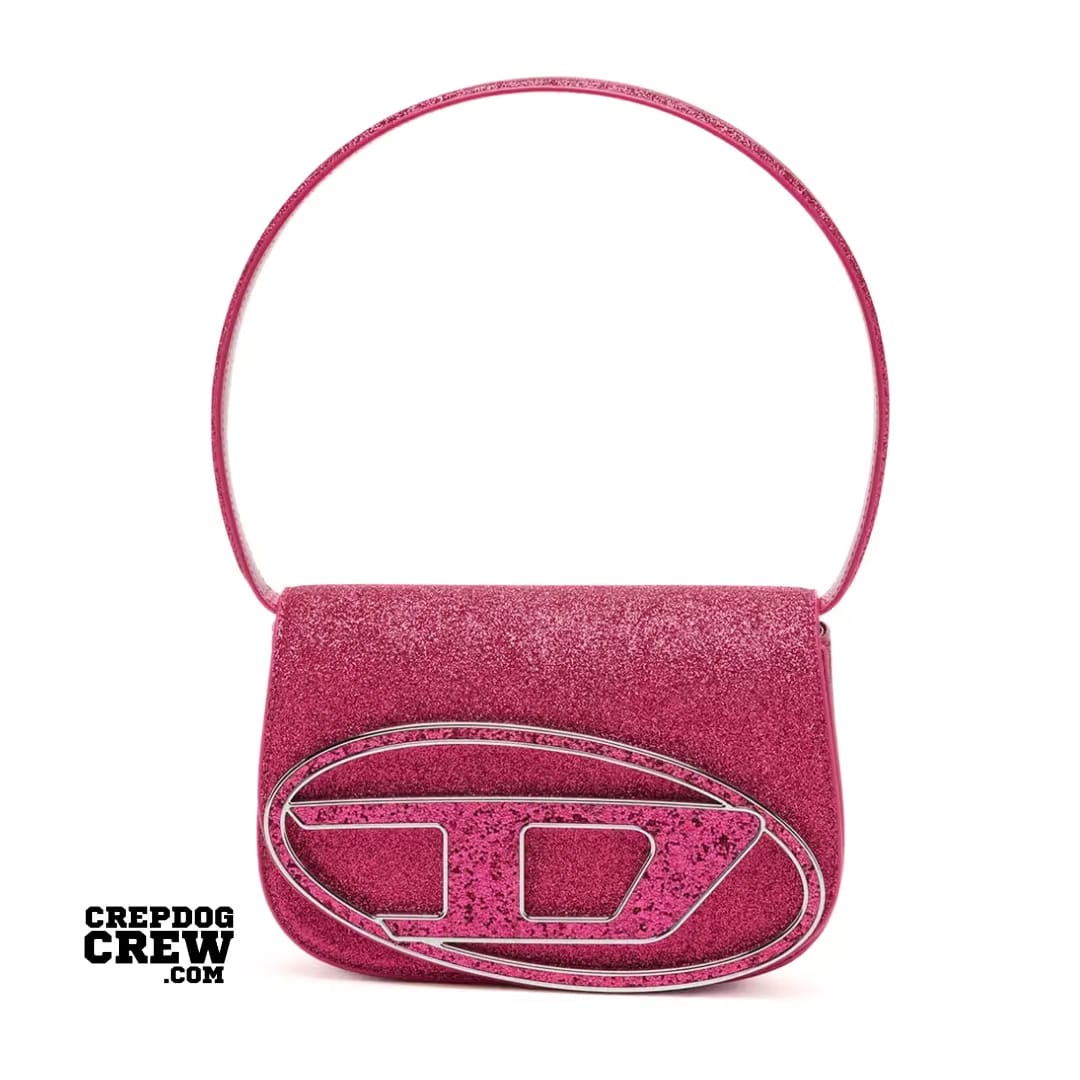DIESEL 1DR ICONIC GLITTER FABRIC MEDIUM SHOULDER BAG PINK