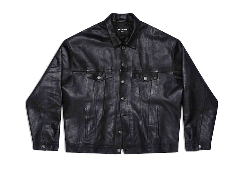 Balenciaga Mens Denim Style Leather Jacket Black