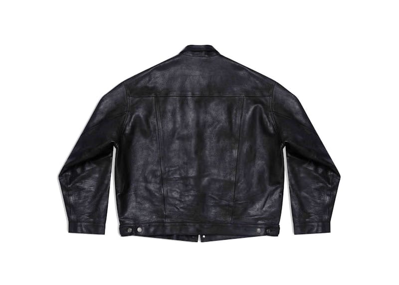 Balenciaga Mens Denim Style Leather Jacket Black