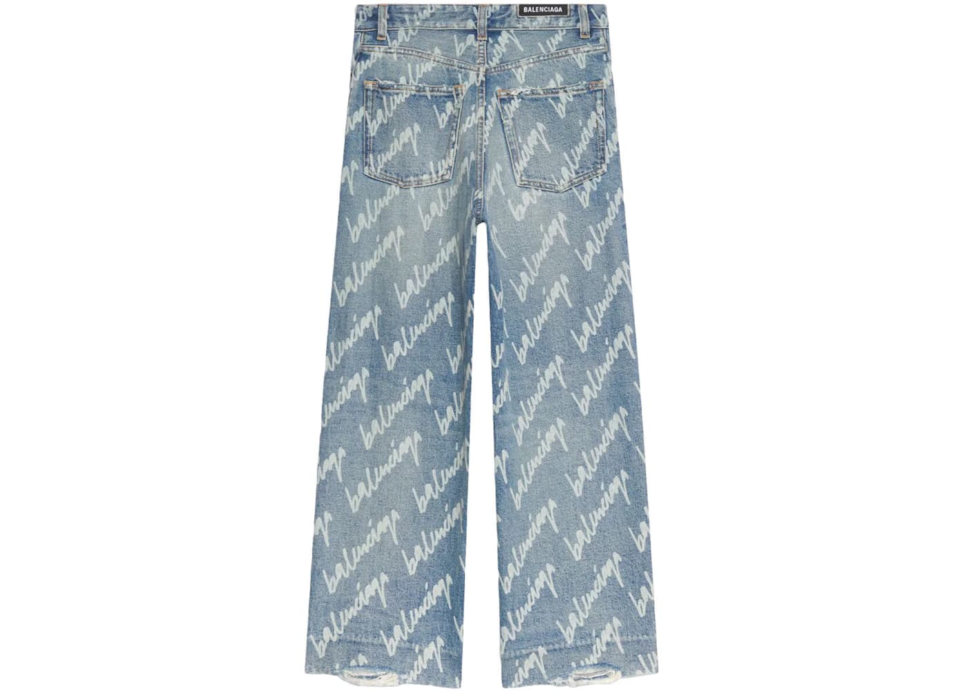 Balenciaga Womens All Over Logo Cropped Denim Trousers Indigo/White