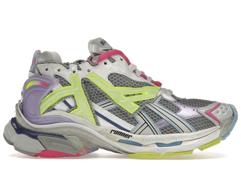 Balenciaga Runner Leather Free Grey Light Purple Neon Yellow White