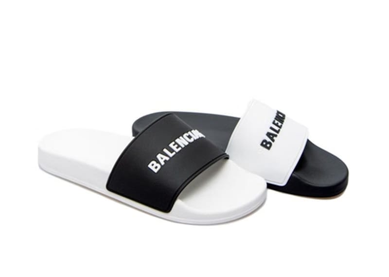 Balenciaga Pool Slides Logo White Black Alternate