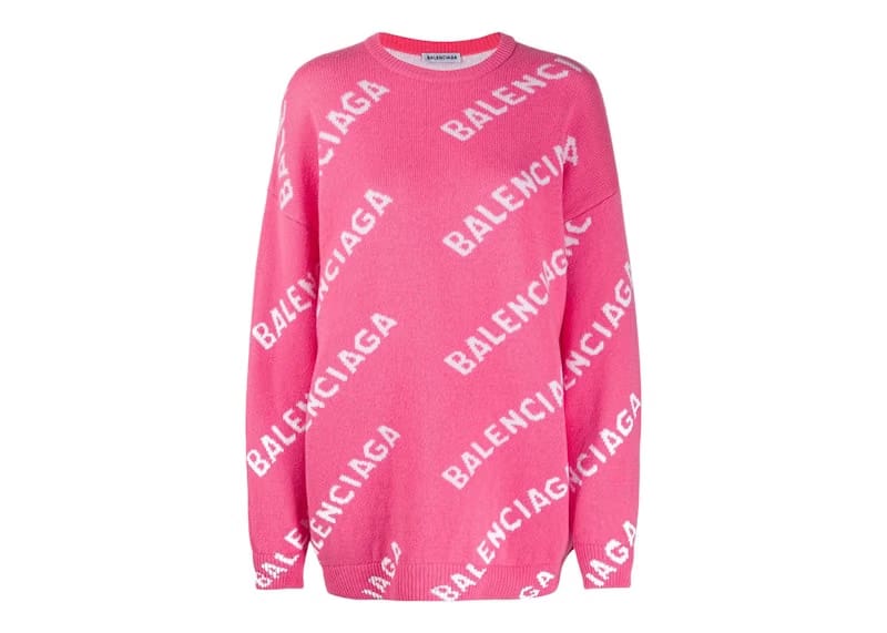 Balenciaga Allover Logo Wool Blend Jumper Pink/White