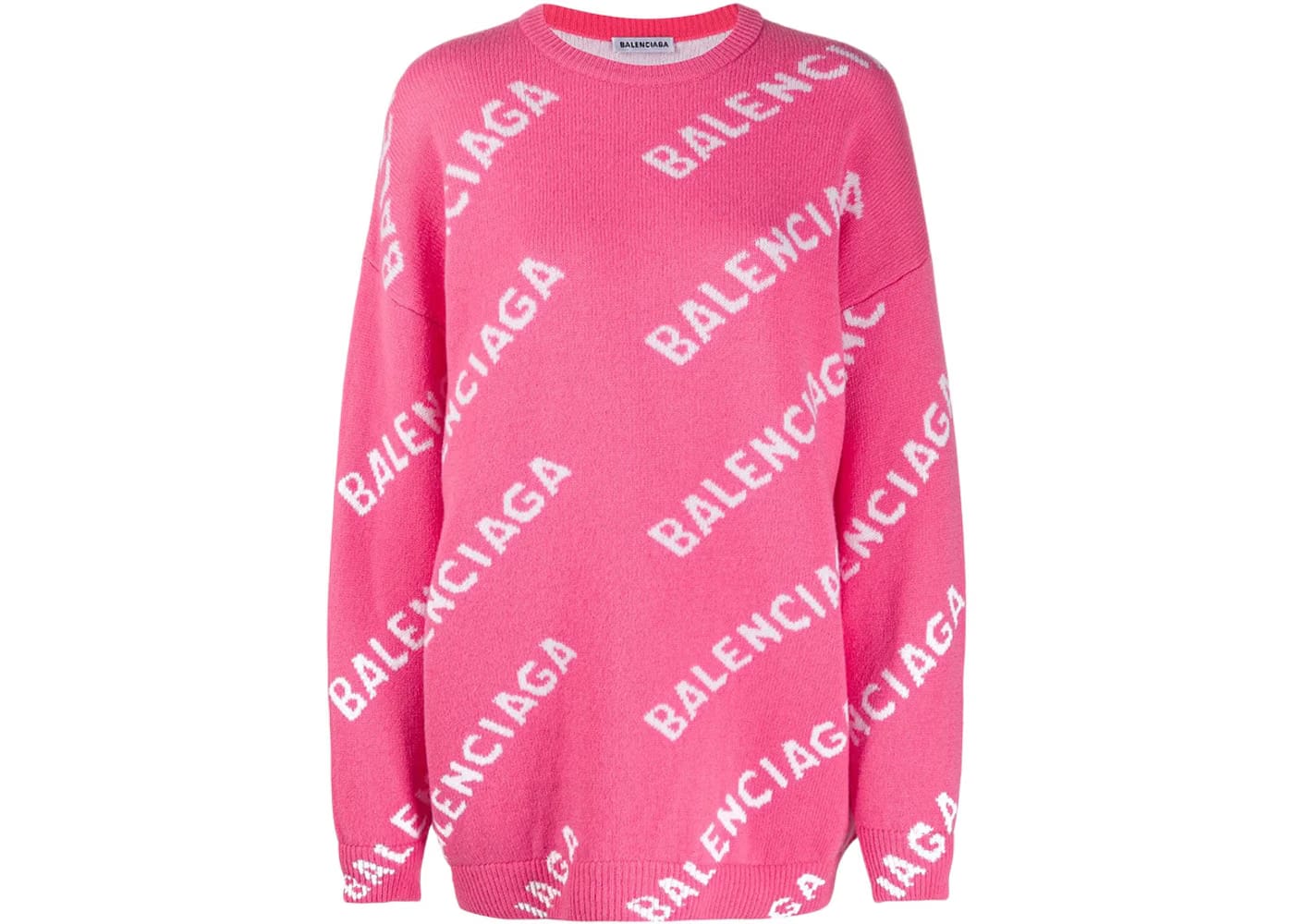 Balenciaga Allover Logo Wool Blend Jumper Pink/White