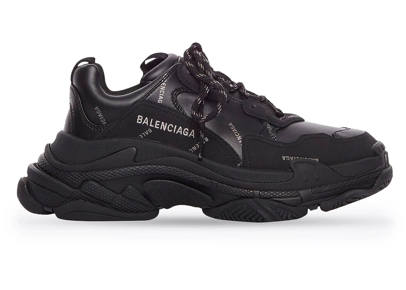 Balenciaga Triple S AllOver Logo Black Grey Leather Free