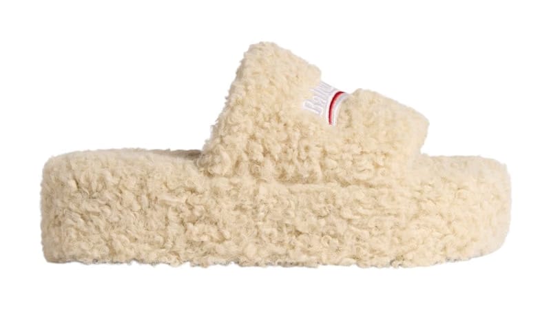 Balenciaga Furry Platform Sandal Beige White Red