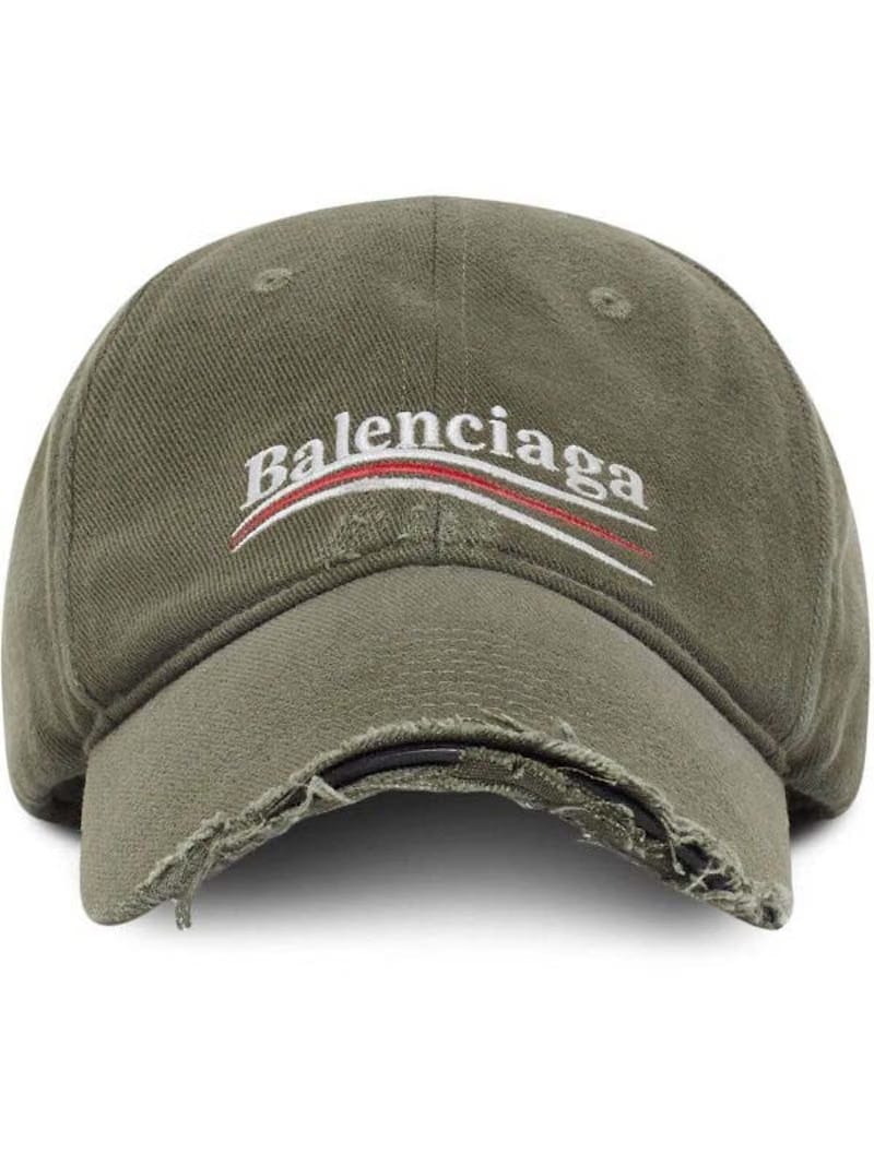 Balenciaga Political Campaign Distressed Cap Khaki/Multi