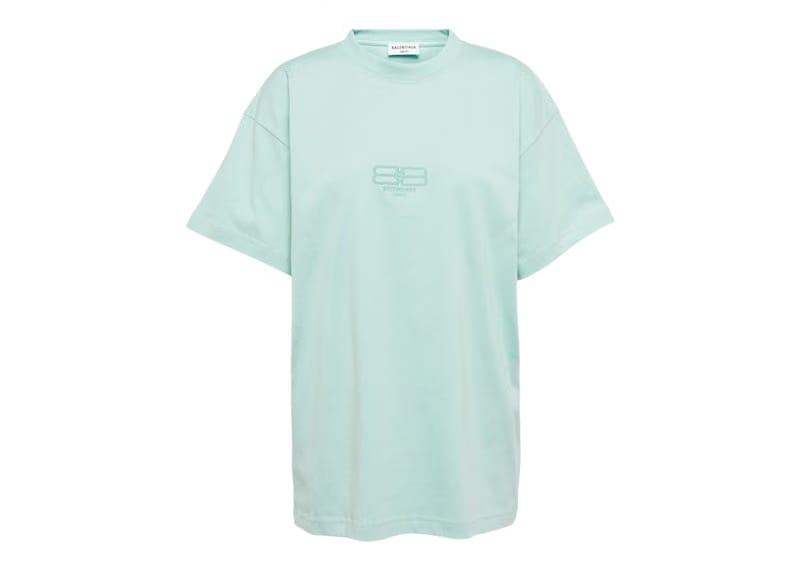 Balenciaga BB Paris Icon Cotton T-Shirt Aqua Green