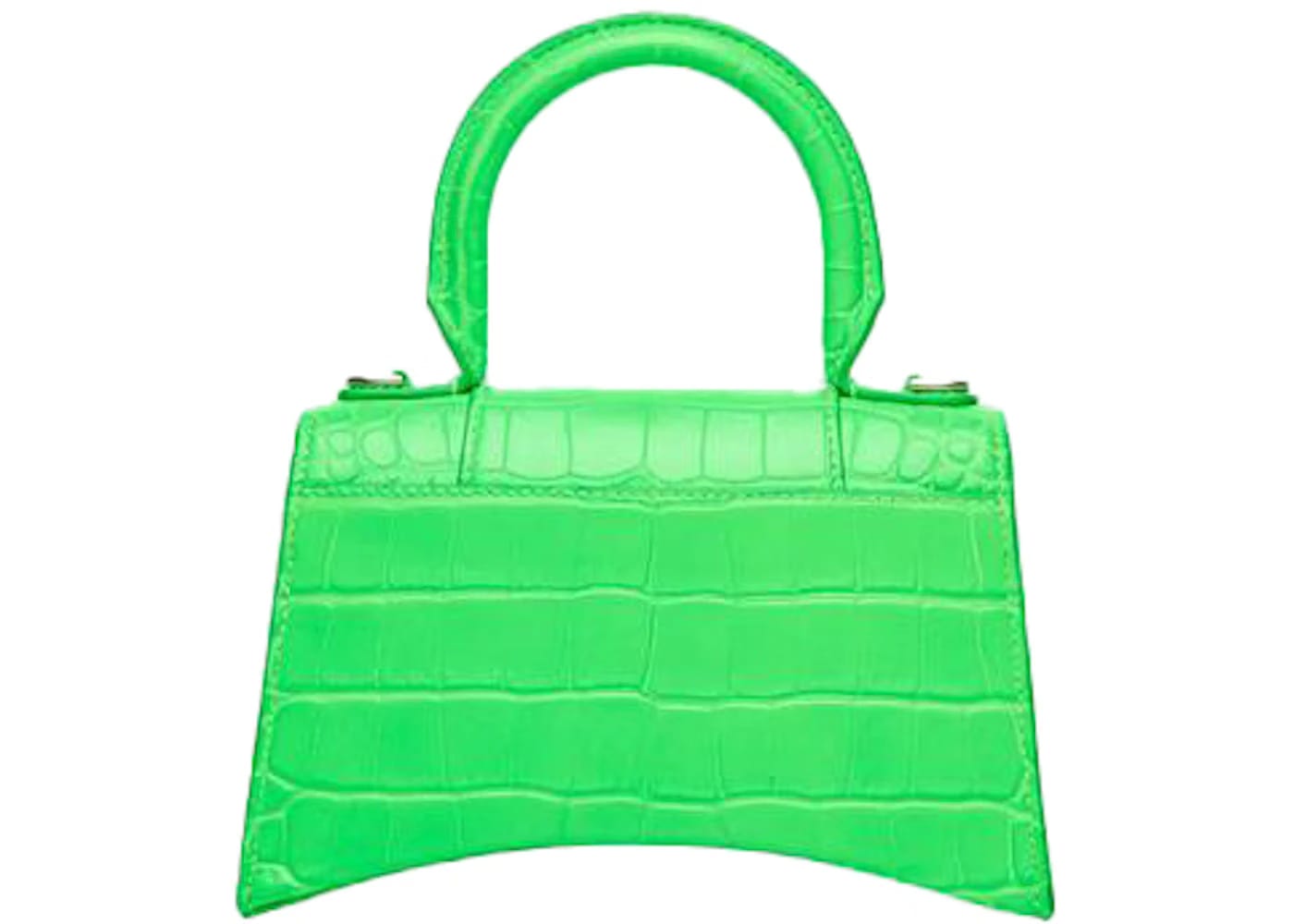Balenciaga Hourglass Top Handle Bag Extra Small Crocodile Embossed Fluo Green