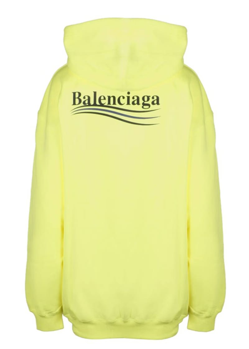 Balenciaga Womens Political Campaign Medium Fit Hoodie Fluo Yellow Black