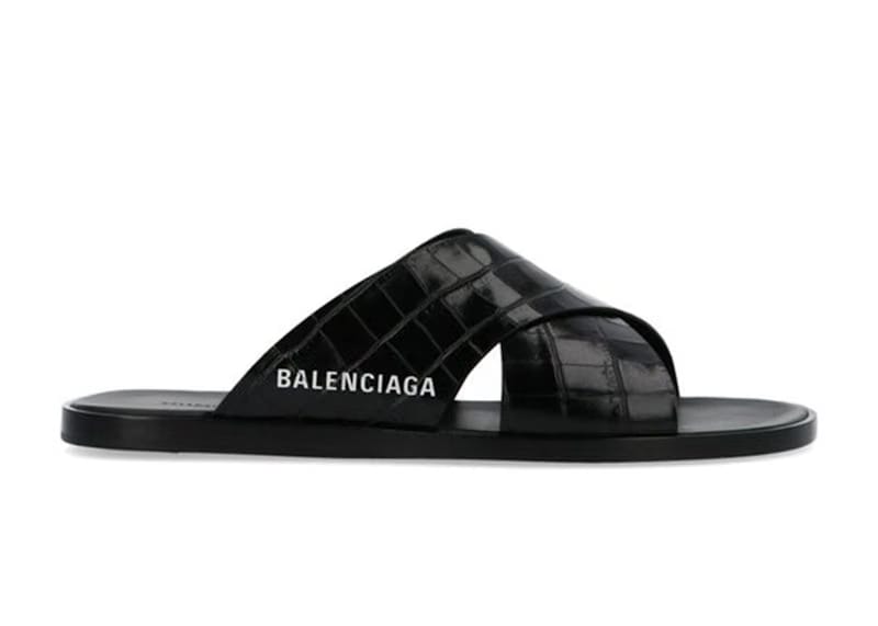 Balenciaga Cosy Sandal Crocodile Embossed Black