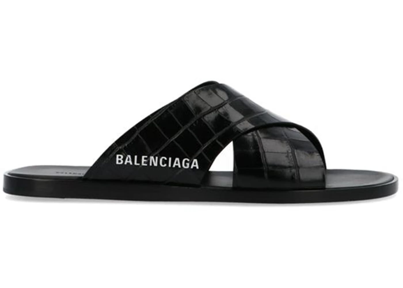 Balenciaga Cosy Sandal Crocodile Embossed Black