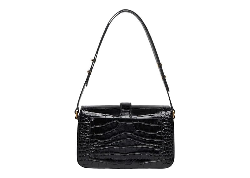 Balenciaga Flap Shoulder Bag Small Crocodile Embossed Black