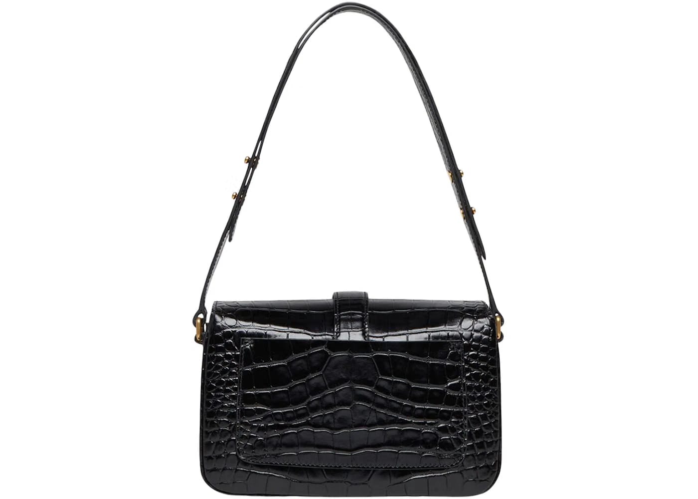 Balenciaga Flap Shoulder Bag Small Crocodile Embossed Black