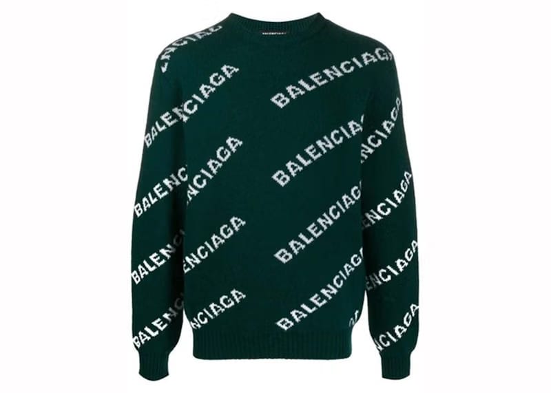Balenciaga Allover Logo Wool Sweater Green