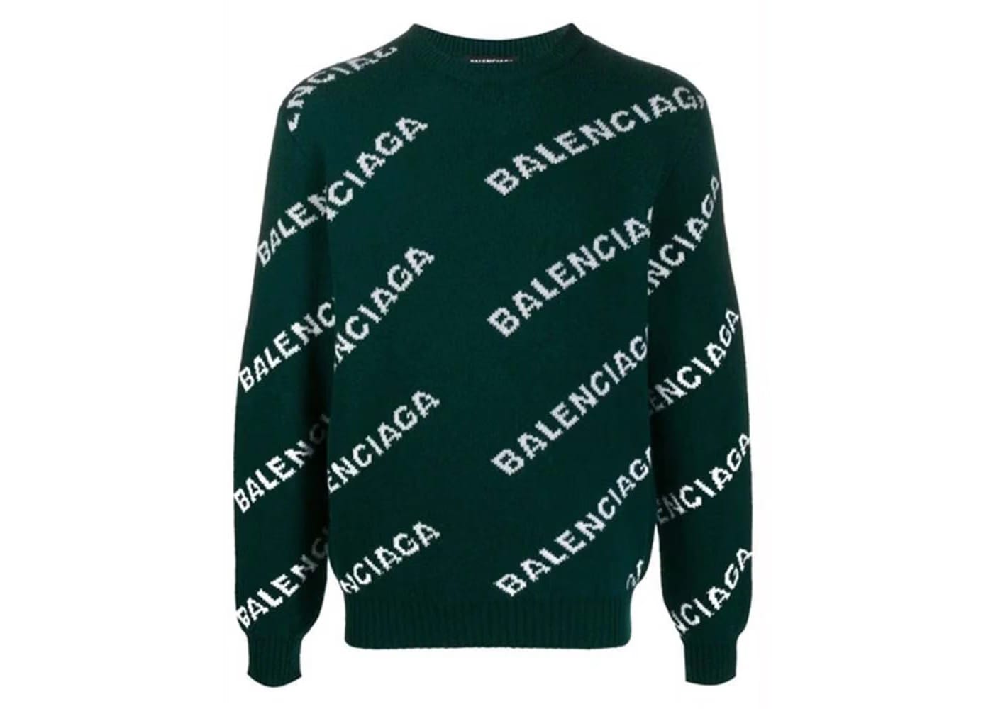 Balenciaga Allover Logo Wool Sweater Green