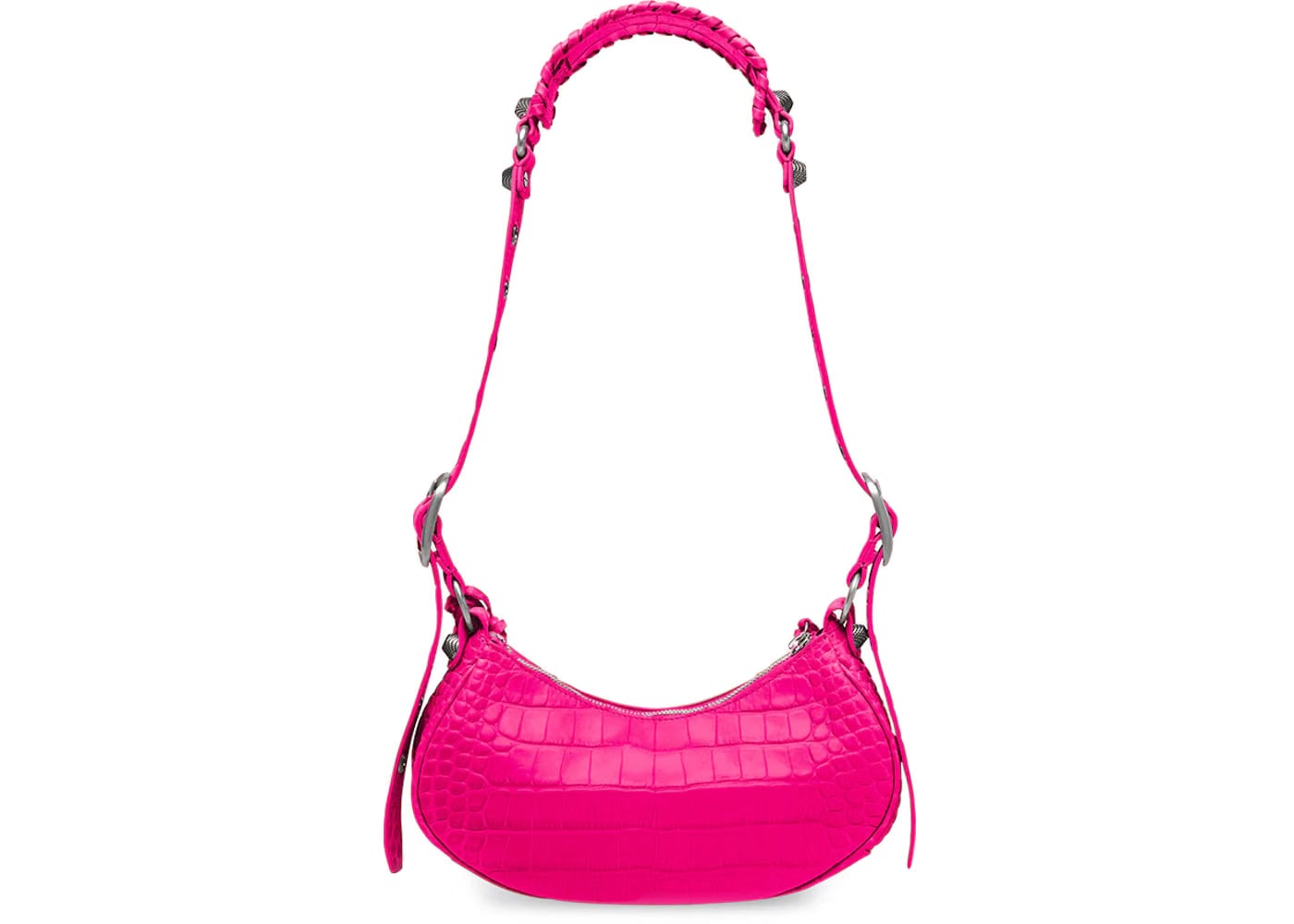 Balenciaga Le Cagole Shoulder Bag XS Crocodile Embossed Pink
