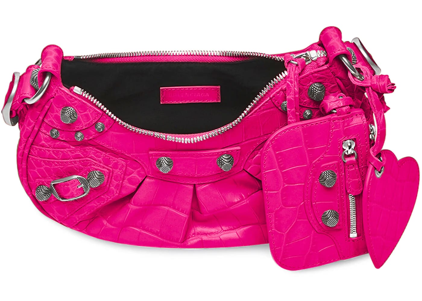 Balenciaga Le Cagole Shoulder Bag XS Crocodile Embossed Pink