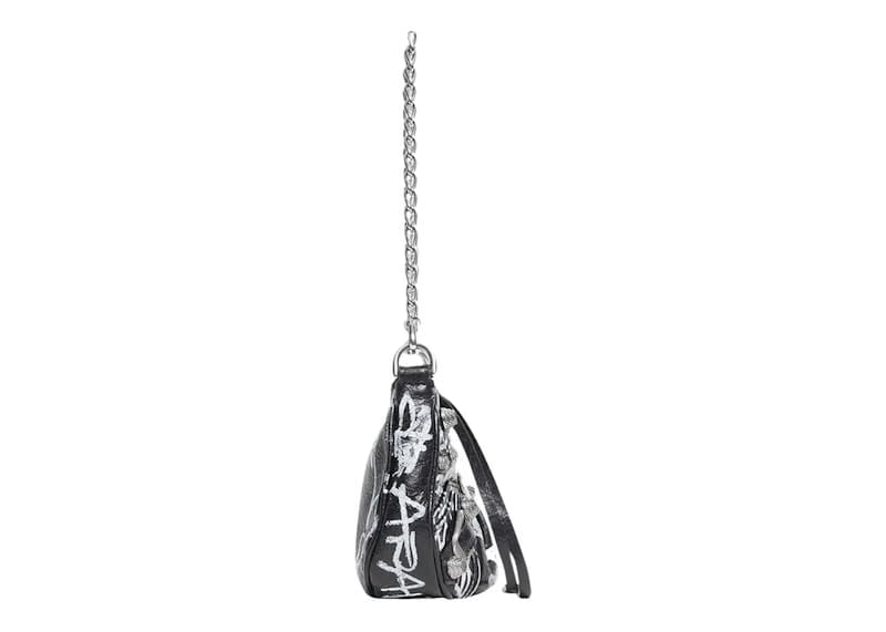 Balenciaga Le Cagole Mini Bag With Chain Graffiti Black