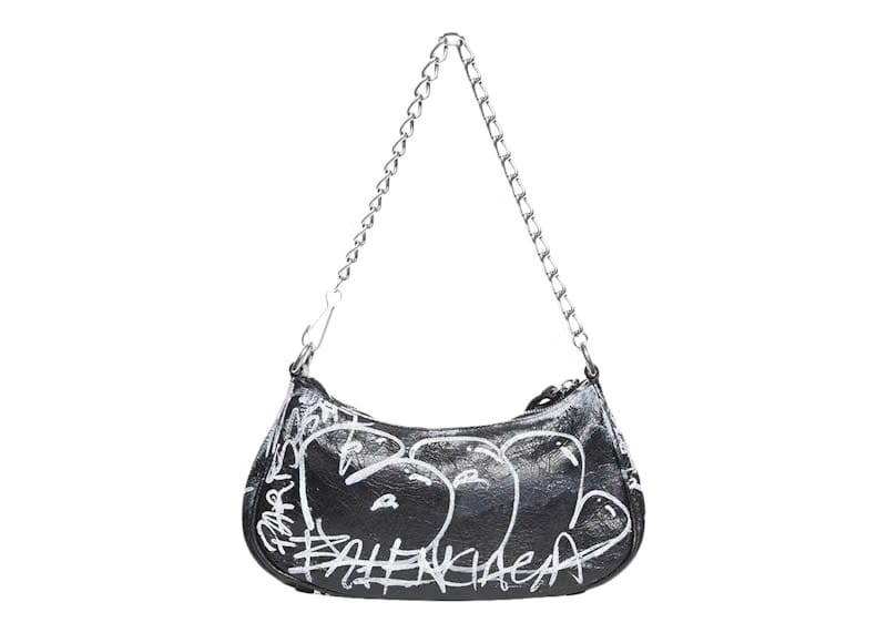 Balenciaga Le Cagole Mini Bag With Chain Graffiti Black