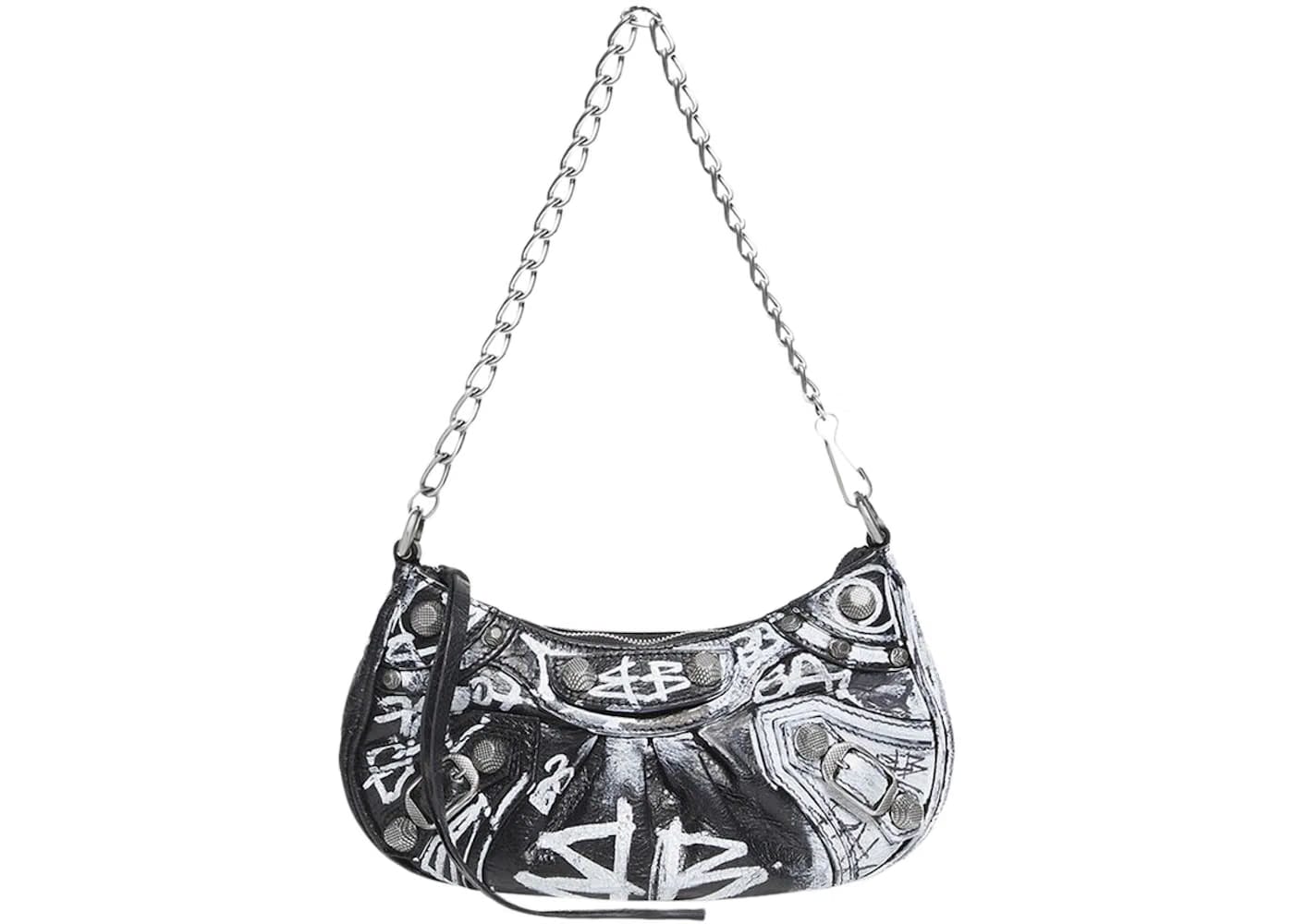 Balenciaga Le Cagole Mini Bag With Chain Graffiti Black