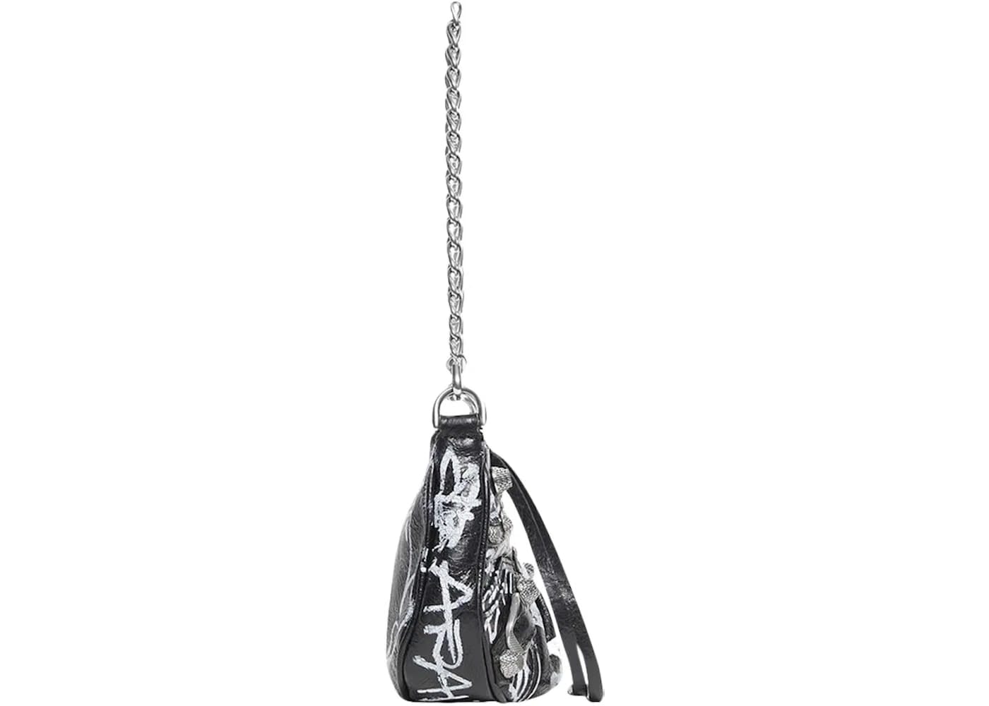 Balenciaga Le Cagole Mini Bag With Chain Graffiti Black