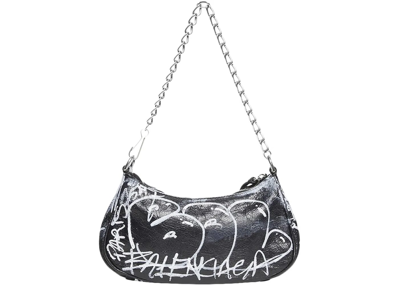 Balenciaga Le Cagole Mini Bag With Chain Graffiti Black