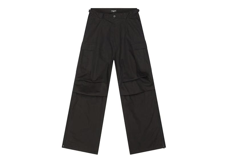 Balenciaga Cotton Ripstop Pulled Cargo Large Fit Pants Black