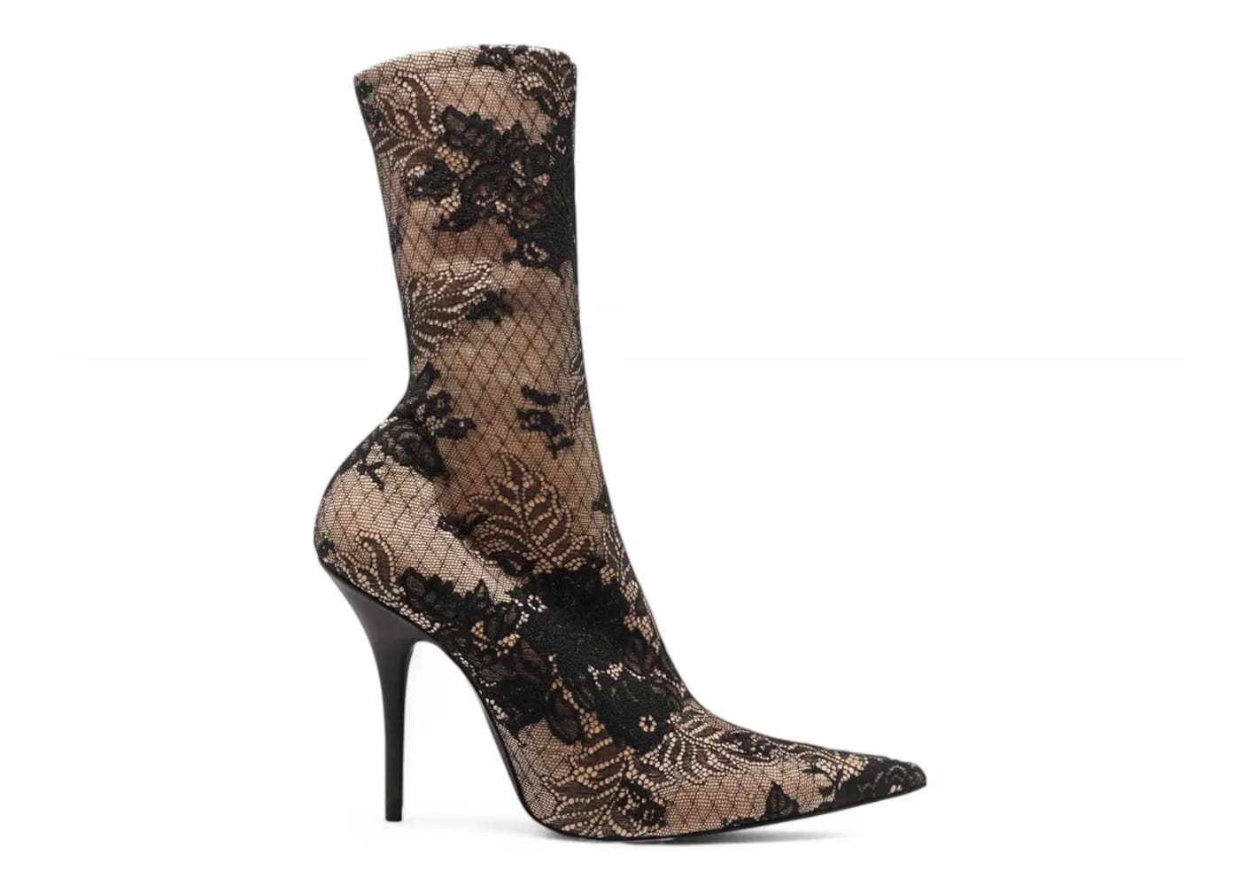 Balenciaga Knife Floral Lace Ankle Boots Black Beige (Women's)