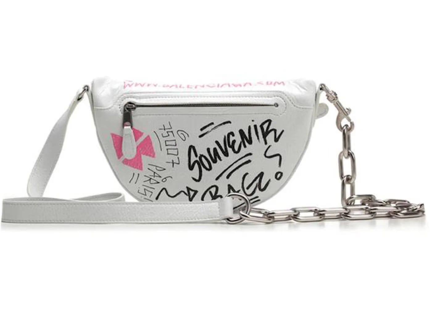 Balenciaga Souvenir Graffiti Belt Bag XXS White
