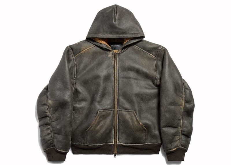 Balenciaga Shearling Zip-Up Large Fit Hoodie Brown