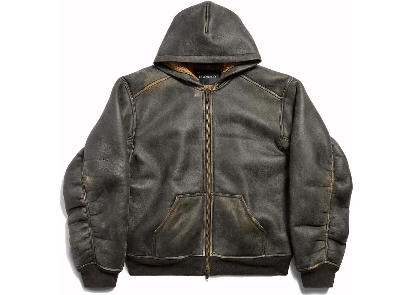 Balenciaga Shearling Zip-Up Large Fit Hoodie Brown